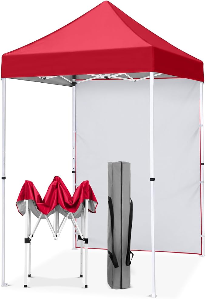 EAGLE PEAK Pop up Canopy 5x5, Outdoor Portable Canopy Tent with One Removable Sunwall, Carry Bag Included, Red