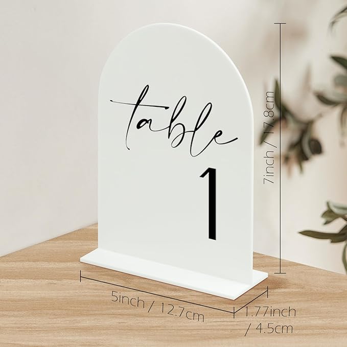 White Arch Acrylic Table Numbers with Stands 1-30, 5x7" White Arched Acrylic Sign and Bases, Arch Table Numbers for Centerpiece Wedding Reception