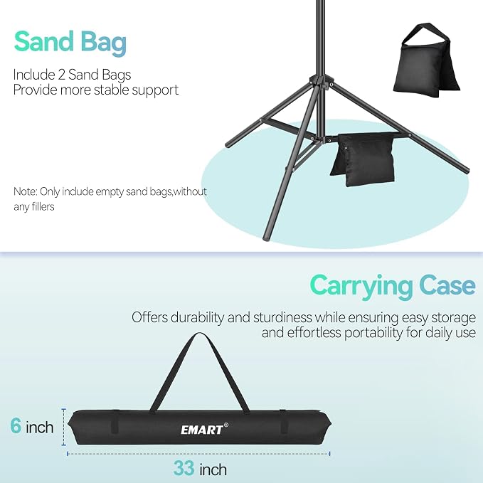 EMART Portable Photography Backdrop Stand Kit 7 x 10 ft with 6 x 9 ft White Backdrop, Adjustable Background Support System for Photo Video Studio, Photoshoot, Party, Live Game, Interviews