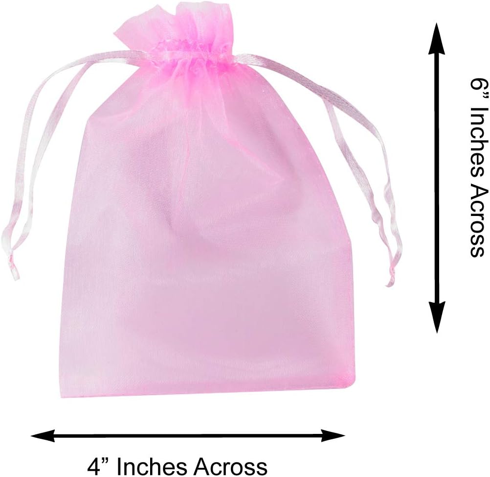 Super Z Outlet 100 Pack 4x6 Inch Mini Sheer Drawstring Organza Transparent Bags Jewelry Sack Pouches for Wedding, Party Decorations, Arts & Crafts Gifts (Pink)