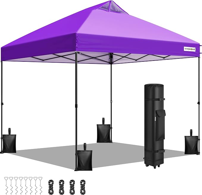 VIVOHOME 10x10ft Pop Up Canopy Tent One Push Setup Outdoor Portable Shelter Tent Heavy Duty with Wheel Carry Bag and 4 Sandbags, Purple