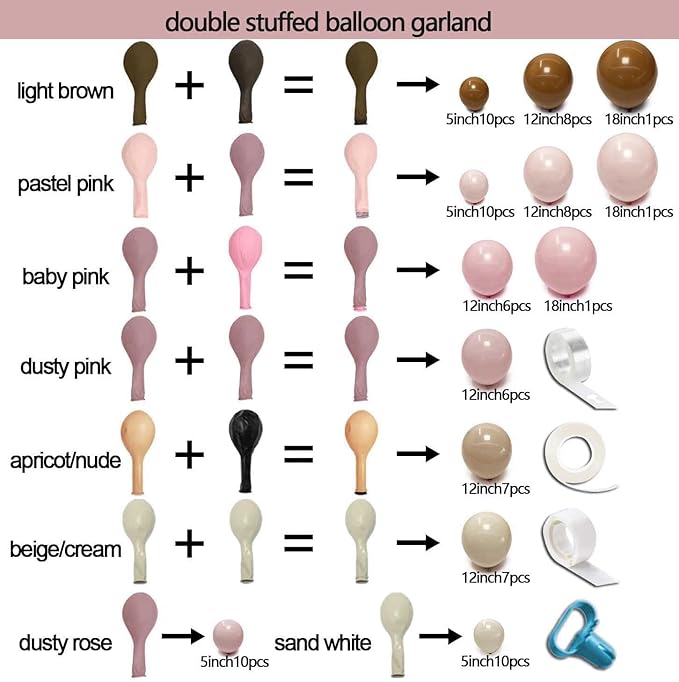 Pink Brown Balloon Arch Kit Double Stuffed Dusty Rose Pink Tan Sand White Mauve Balloon Garland for Birthday Cowgirl Baby Shower Bridal Wedding Western Boho Neutral Bear Party Decoration
