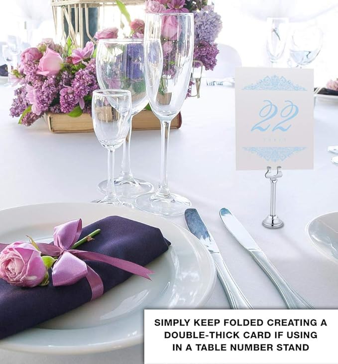 Paisley Wedding Table Numbers (Select Color/Quantity), Champagne, Light Blue, 1-25, Double Sided, Tent or Use in a Stand, Great for Parties & Restaurants - Made in the USA