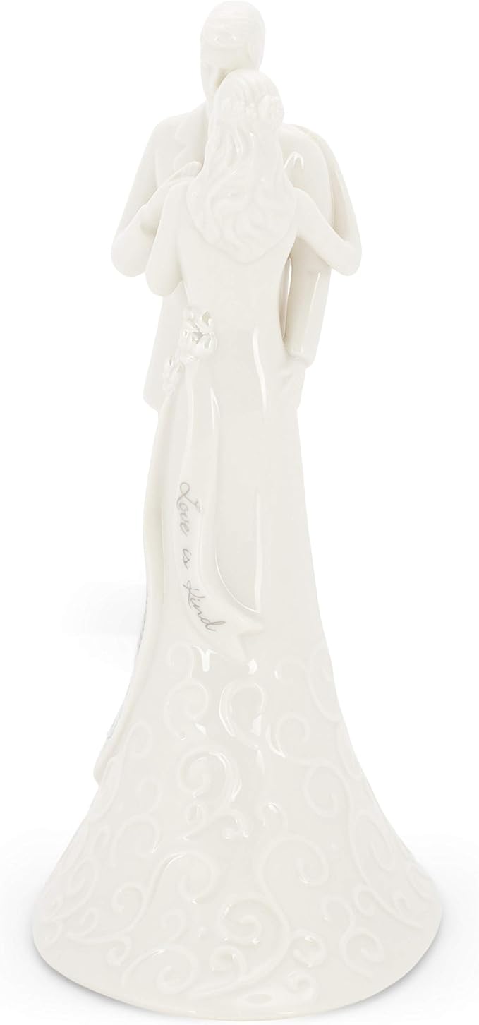 Roman 8.5" Wedding Cake Topper – Elegant Bride and Groom Figurine with “Love Is Patient” Inscription, Porcelain Finish, Wedding or Anniversary Keepsake