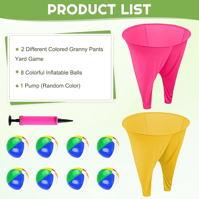 Granny Pants Yard Game for Adults and Family, Big Pants Ball Catch Game Set with 2 Giant Pants Fuchsia & Gold, 8 Balls & 1 Air Pump, Hilarious Outdoor Lawn Tossing Games for Backyard BBQ Party