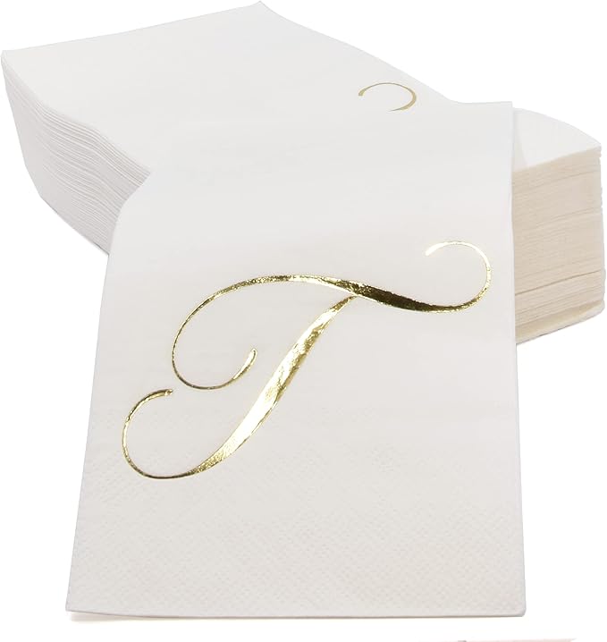 T Monogram Guest Napkins 100 Pack Initial Letter Personalized Napkins Paper Disposable Bathroom Towels Wedding Party Table Decor Supplies