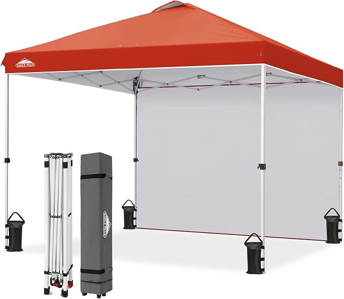 EAGLE PEAK Commercial Canopy 10x10 Pop Up Canopy Tent with 1 Sidewall, Easy Setup Heavy Duty Instant Event Shelter for Vendors & Markets, Outdoor Sun Shade, Brick Red