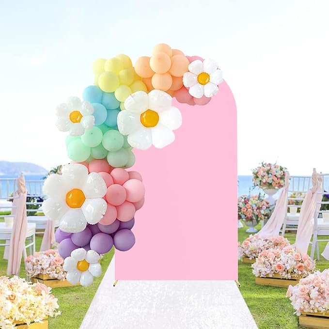 HAINARverS Wedding Arch Cover 7.2FT Spandex Fitted Stretchy Arch Stand Covers,2 Sided Round Top Chiara Backdrop Cover for Birthday Party Ceremony Banquet Baby Shower Arch Decoration(Pink)