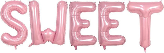 Pink Letter Balloon SWEET, 40 Inch Big Pastel Pink Foil Helium Alphabet Letter Customize Name Balloons, Giant Self Inflating Mylar Pearl Pink Letter A Balloons for Baby Shower Birthday Anniversary