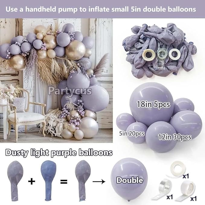 Double Stuffed Lavender Balloons Different Sizes Light Dusty Purple Lilac Balloon Arch Garland Kit for Baby Shower Bridal Wedding Birthday Valentines Party Decoration