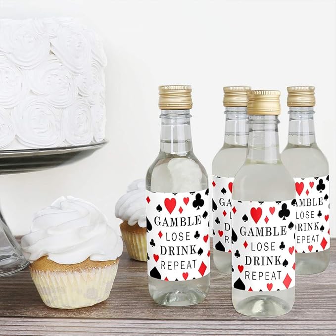 Big Dot of Happiness Las Vegas - Mini Wine and Champagne Bottle Label Stickers - Casino Party Favor Gift for Women and Men - Set of 16