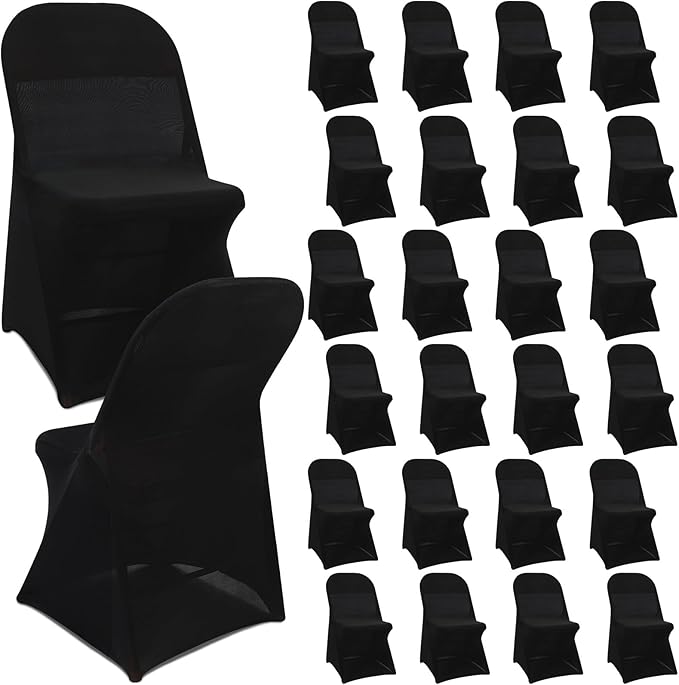 Newwiee 25 Pcs Spandex Chair Covers Bulk - Stretch Folding Flat Front Fitted Universal Chair Protector Pack Removable Washable for Wedding Party Dining Banquet Event (Black)
