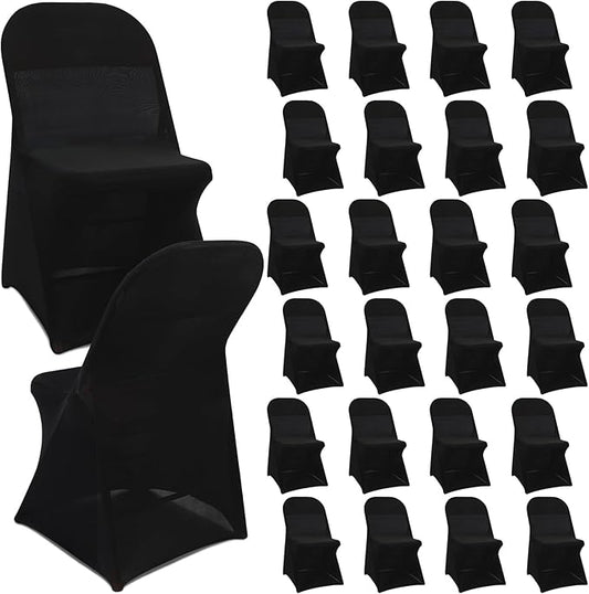 Newwiee 25 Pcs Spandex Chair Covers Bulk - Stretch Folding Flat Front Fitted Universal Chair Protector Pack Removable Washable for Wedding Party Dining Banquet Event (Black)
