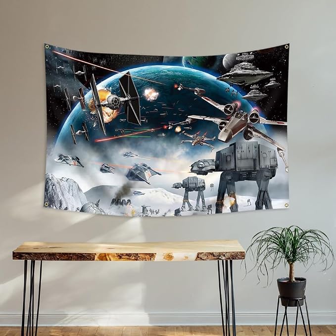 4x6FT Outer Space Galaxy Wars Kids Birthday Decorations Banner Tapestry Photo Backgrounds Party Supplies Black Stars Science Fiction Polyester Backdrop 4 Gromments Heavy Duty, Durable 150D