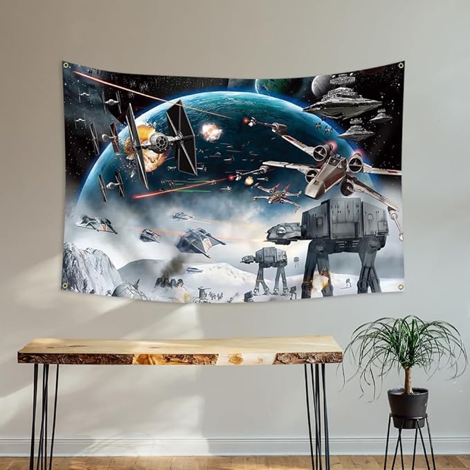 4x6FT Outer Space Galaxy Wars Kids Birthday Decorations Banner Tapestry Photo Backgrounds Party Supplies Black Stars Science Fiction Polyester Backdrop 4 Gromments Heavy Duty, Durable 150D