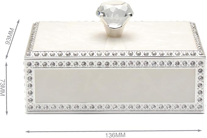 LASODY Diamond Crystal Jewelry Storage Box for Rings Earrings Necklace Treasure Chest Organizer Jewelry Keepsake Gift Box Case for Girl Women (Diamond Rectangle Silver Plating)