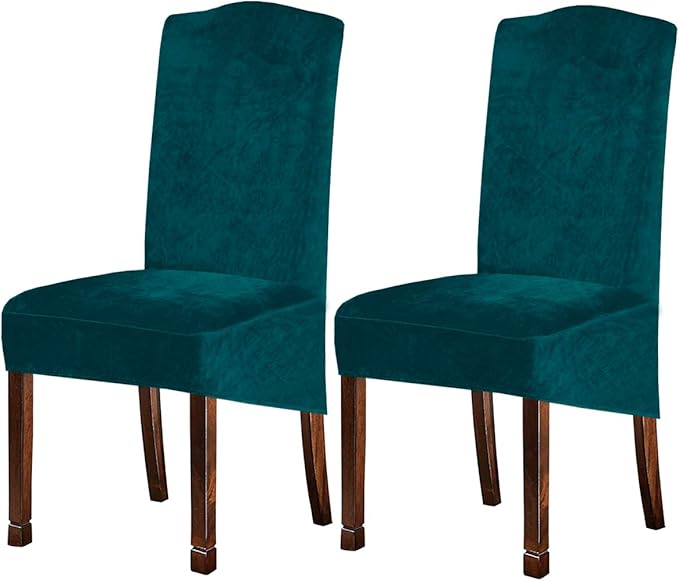Velvet Plush XL Dining Chair Covers, Stretch Chaircover, Spandex High Chairs Protector Covers Seat Slipcover with Elastic Band for Dining Room,Wedding, Ceremony, Banquet (Teal, Set of 2)