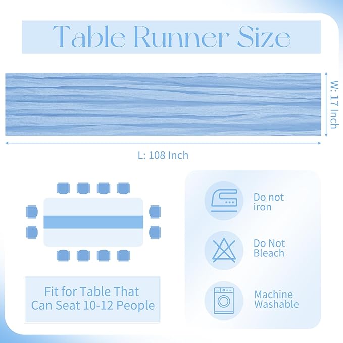 20 Pack Cheesecloth Table Runner - 17x108 Inch Light Blue Boho Gauze Cheese Cloth Table Runners for Baby Bridal Shower Decoration Wedding Party Summer Garden Farmhouse