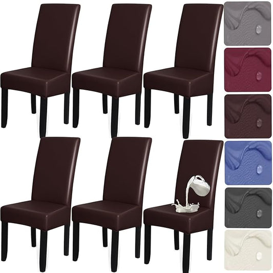 HFCNMY Dining Room Chair Covers Set of 6, Waterproof PU Slipcovers, Soft Washable Parson Chair Covers for Dining Room 6 Pack
