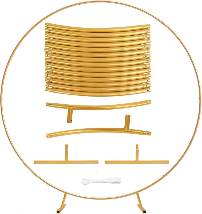 IDAODAN 6.9ft Round Backdrop Stand Circle Arch Frame, Golden Metal Balloon Arch Stand Kit for Wedding Birthday, Balloon Ring Base & Photo Backdrop Decor