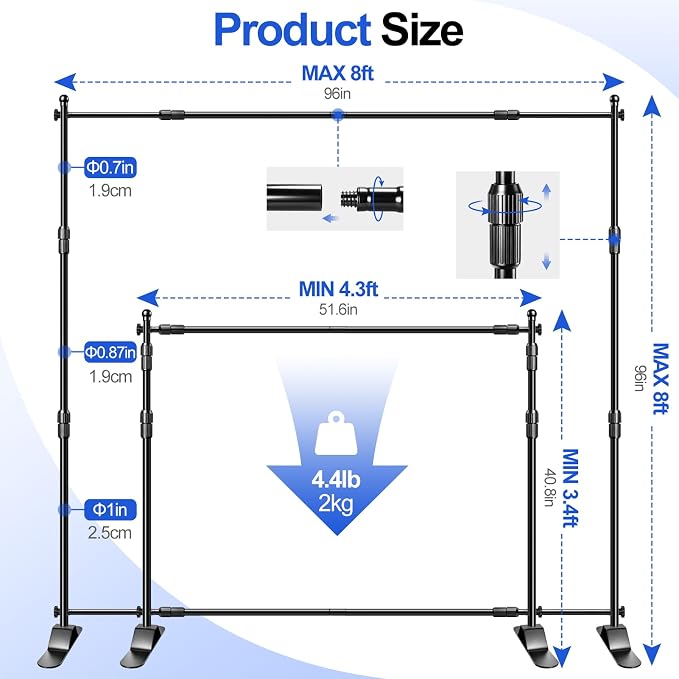 FUDESY Photo Backdrop Banner Stand, 8x8ft Adjustable Step and Repeat Stand | Heavy Duty, 8x8 Backdrop Stand, Telescopic Tube, Party, Display, Trade Show, Photography, Wedding, Photo Booth