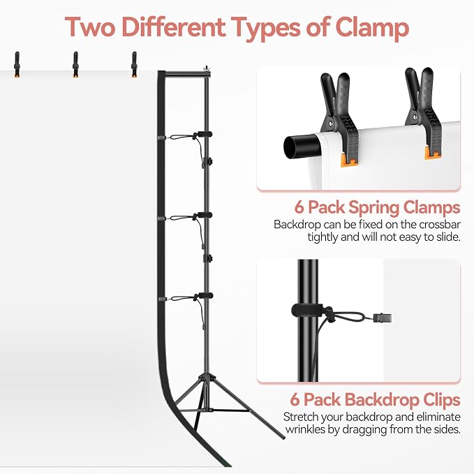 7 x 10 FT Photo Video Studio Backdrop Stand Kit, Photography Background Support System with 6.5 x 10FT Black, White Backdrop, Clamps, Sandbags and Carry Bag for Photoshoot, Portrait