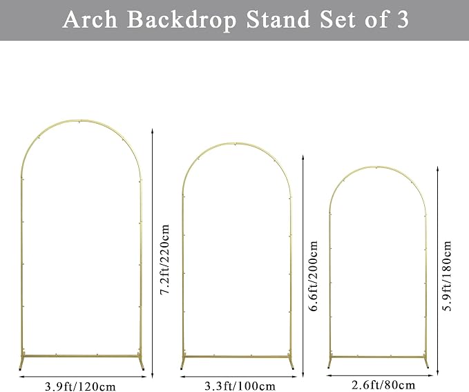Gawicpy Wedding Arch Backdrop Stand Set Metal Arch Backdrop Stand with Wedding Arch Cover, Wedding Balloon Arch Backdrop Stand for Birthday, Baby Shower, Anniversary (White, 5.9FT+6.6FT+7.2FT)