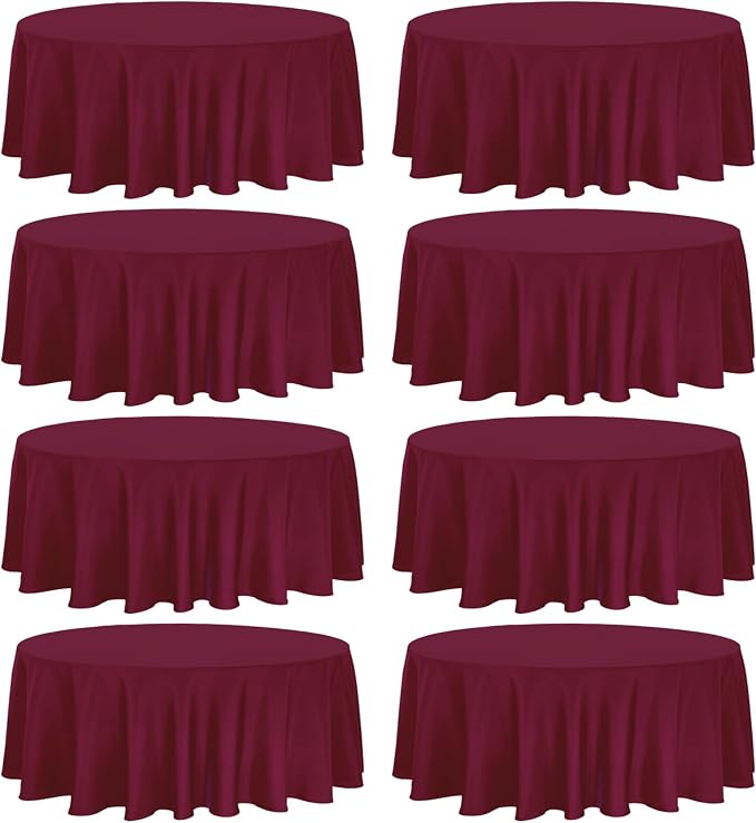 Fivenl 8 Pack Premium Round Tablecloth 108 Inch Round Table Covers Bulk Washable Polyester Fabric Round Table Clothes for Wedding Party Reception Banquet Buffet Restaurant (Burgundy, 108 Inch)
