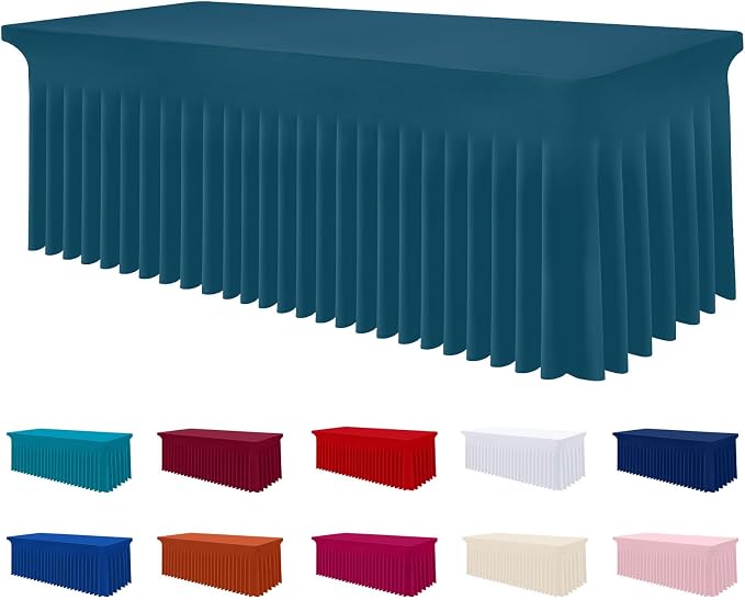 Smiry Spandex Tablecloth, Elastic Fitted Stretch Tablecloth for 6FT Rectangle Tables, Waterproof Washable Table Cover Skirt for Outdoor, Wedding, Banquet & Parties (Peacock Blue, 72Lx30Wx30H Inch)