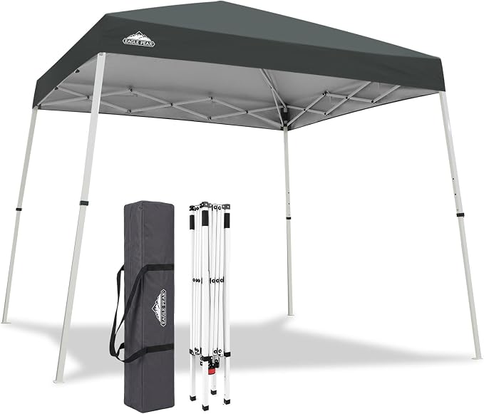 EAGLE PEAK 10x10 Slant Leg Pop-up Canopy Tent Easy One Person Setup Instant Outdoor Beach Canopy Folding Portable Sports Shelter 10x10 Base 8x8 Top (Gray)