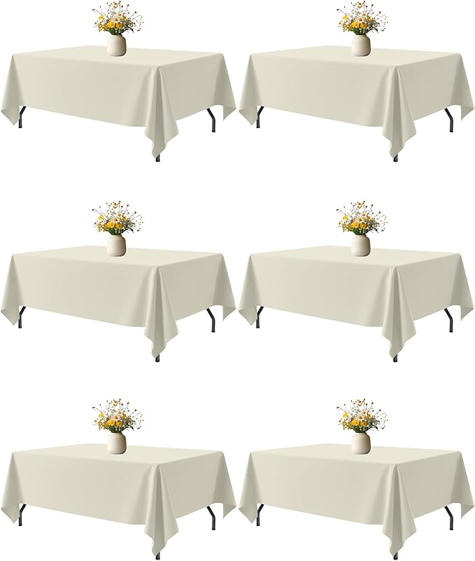 Niuara Ivory Rectangle Table Cloth - 6 Pack, 60" x 102" Washable Polyester Tablecloth for 5FT Tables, Wrinkle-Resistant Table Cover for Weddings & Parties