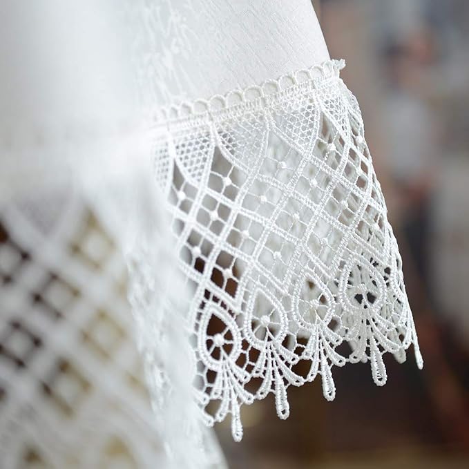 ARTABLE Round Tablecloth Lace Rustic Macrame Embroidered Table Cloths for Harvest Dresser Decor Farmhouse Kitchen Home (Ivory-2, 90" Round)