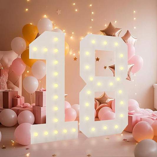 4FT Light Up Numbers, Marquee Numbers 4 Feet Tall Giant Number 18 Mosaic Big Number Sign for 18th Birthday Party Backdrop Anniversary Decorations, Pre-Cut Large Frame