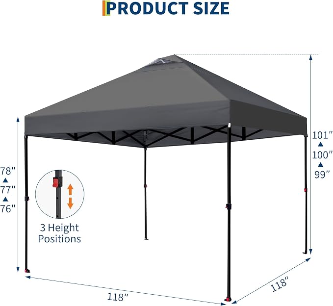 Garvee 10x10ft Pop Up Canopy Tent, Heavy Duty Outdoor Instant Gazebo Shelter, UV-Resistant Waterproof Canopy with Wheeled Bag, Adjustable Height, for Patio, Beach, Garden, Events, Parties