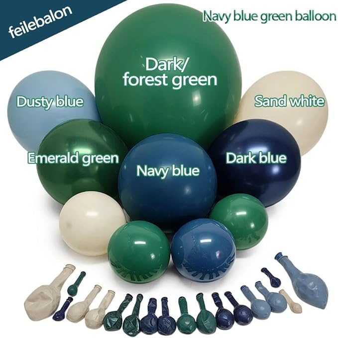 Navy Blue Green Balloon Arch Kit Double Stuffed Emerald Forest Dark Green Blue Sand White Beige Ivory Balloon Garland for Bear Baby Shower Birthday Graduation Wedding Bridal Anniversary Party Decor