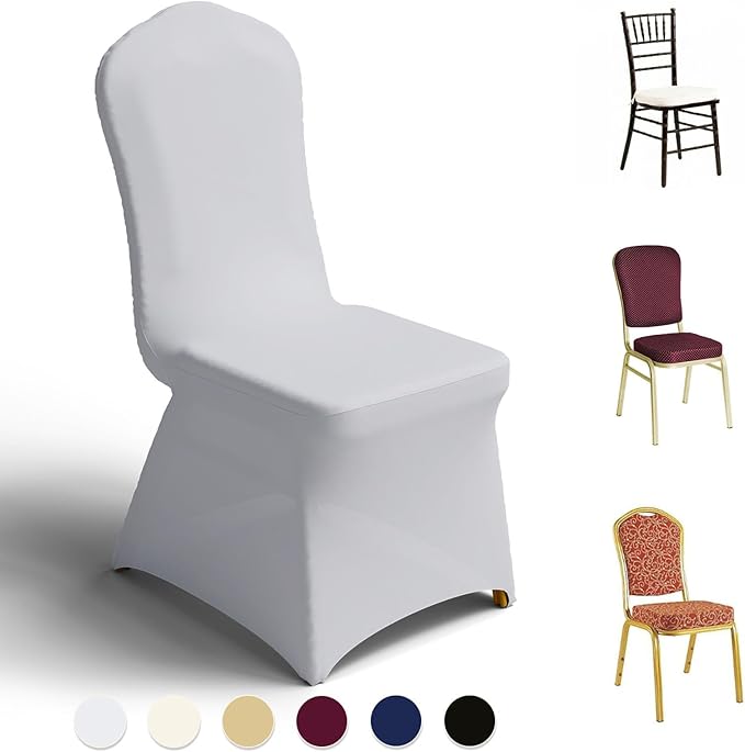 Trlyc 30 Pcs Spandex Chair Covers for Dining Chairs Stretch Polyester Dining Chairs Slipcovers for Wedding Party Decor Banquet Flat-Front Chair Cover (White)