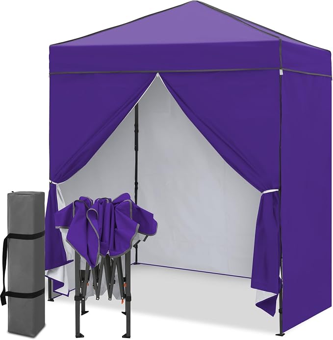 EAGLE PEAK 6x4 Instant Pop Up Canopy Tent with 4 Side Wall Panels, Straight Leg Sun Shelter, Portable Canopy with Carry Bag for Camping, Beach & Sports, Purple