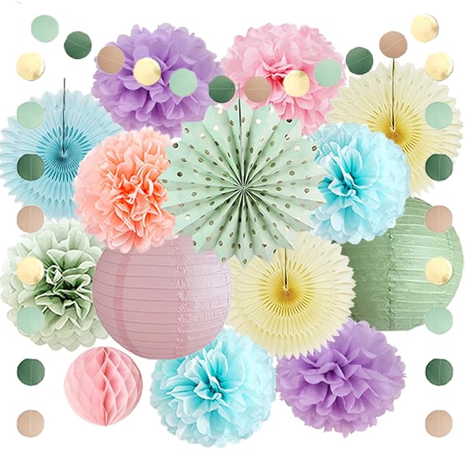 Pastel Rainbow Spring Party Decorations Sage Green Lilac Purple Pastel Pink and Blue Party Decorations for Colorful Sage Green Wedding Engagement Baby Shower Bridal Shower Bachelorette Birthday Decor