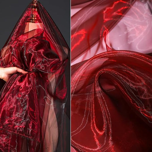 YYCRAFT Two Tone Sheer Organza Fabric by The Yard for Curtain Weddings Decor 5 Yards, Burgundy