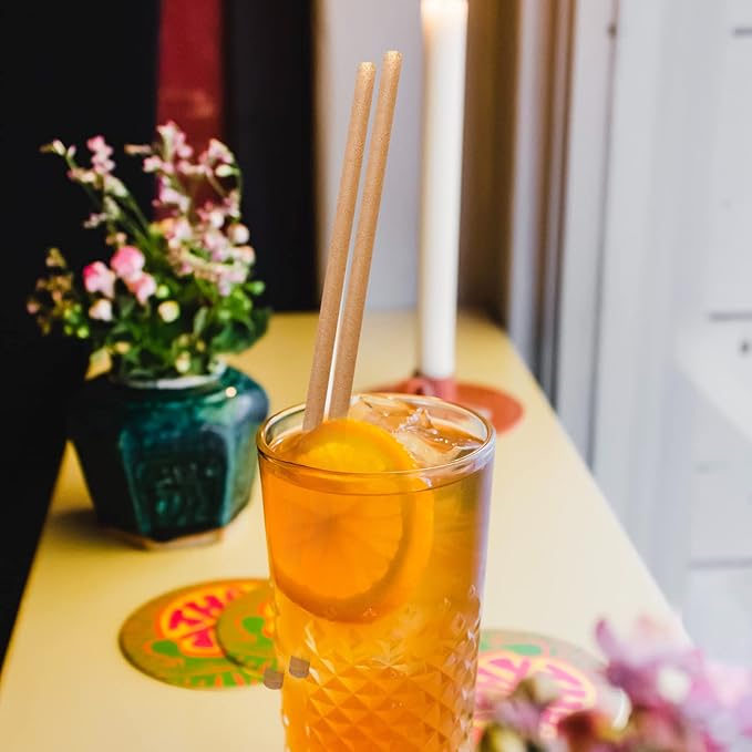 Biodegradable Sugarcane Straws 10.2 Inch Long Compostable Drinking Straws Bulk 200 Pcs A Sturdy Straws Works for Hot/Cold Drinks Not Soggy Alternative to Platic/Paper Ones