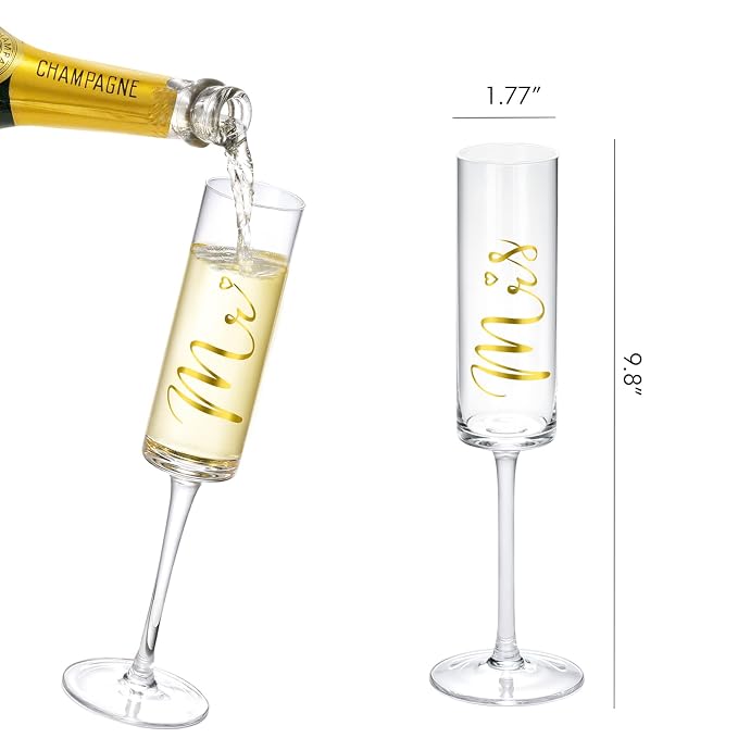 ROXBURGH Wedding Cake Knife and Server Set, Bride and Groom Mr and Mrs Champagne Flutes & Forks with Giftable Box, Cake Cutting Set for Wedding Engagement Bridal Shower Gifts