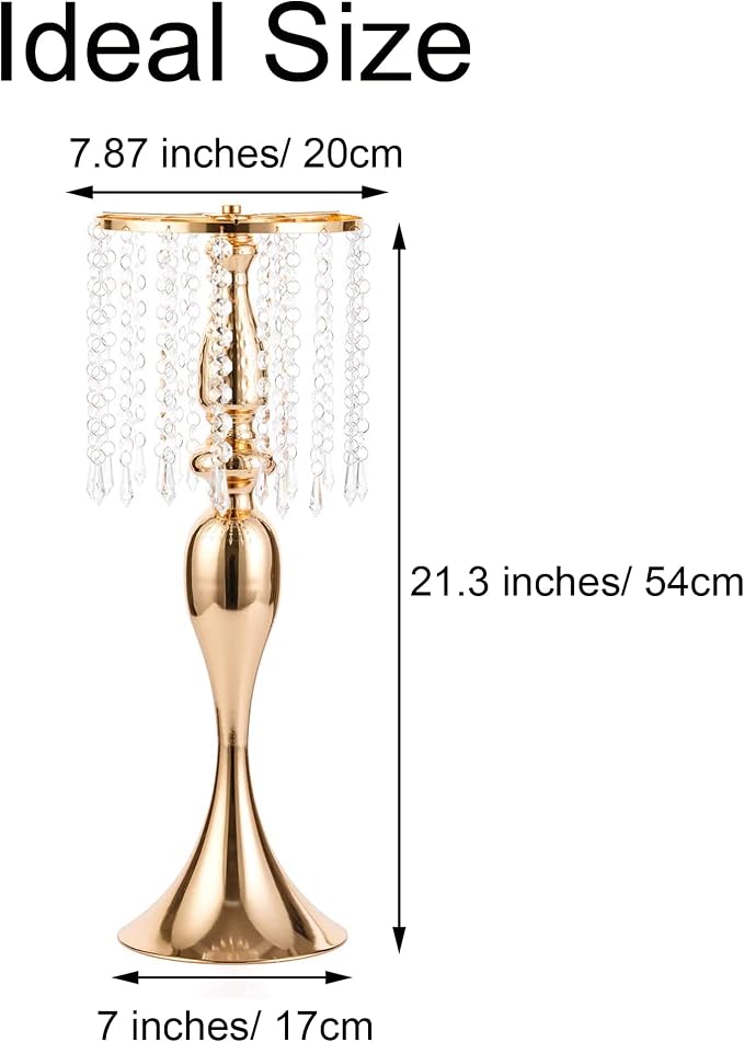 Gold Vase Stand Table: 21.3in Wedding Centerpieces, Set of 2 | High End Crystal Design Vase Stand for Wedding Party Reception Birthday Event Home, Tall Table Center Piece