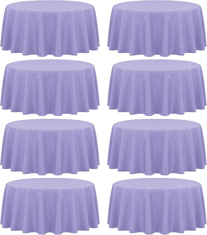 fani 8 Pack Polyester Round Tablecloth 120 Inch Lavender Circular Table Cloth, Stain and Wrinkle Resistant Washable Round Table Cover for Wedding Party Kitchen Dining Table Buffet Parties Camping
