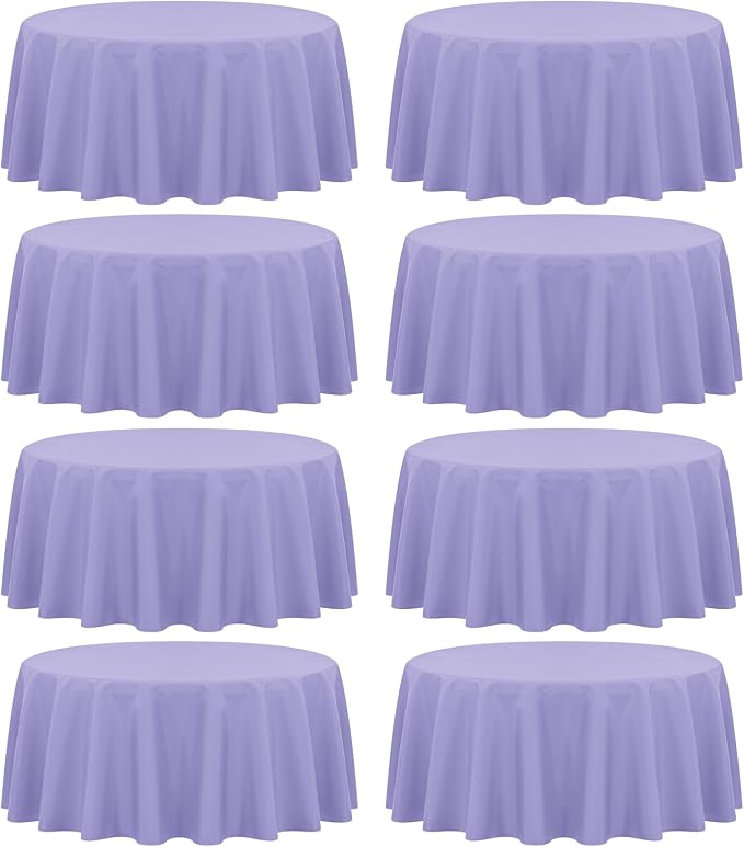 fani 8 Pack Polyester Round Tablecloth 90 Inch Lavender Circular Table Cloth, Stain and Wrinkle Resistant Washable Round Table Cover for Wedding Party Kitchen Dining Table Buffet Parties Camping