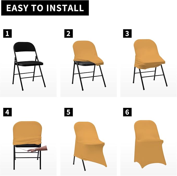 HAINARverS Folding Chair Covers for Wedding, 10pcs Stretch Spandex Washable Fabric Chair Cover, Decoration Chair Cover for Wedding, Party, Banquet, Birthday, Conference, Event(Gold, 10 PCS)