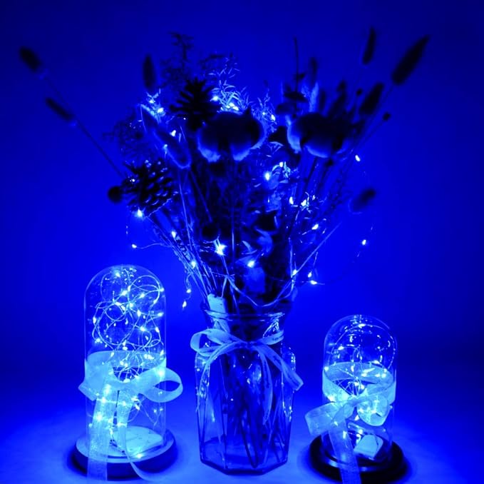 20 Packs Fairy String Lights, 6.6FT 20 LEDs Battery Operated Silver Copper Wire Starry String Light for DIY Party Christmas Costume Wedding Easter Table Decorations (Blue)