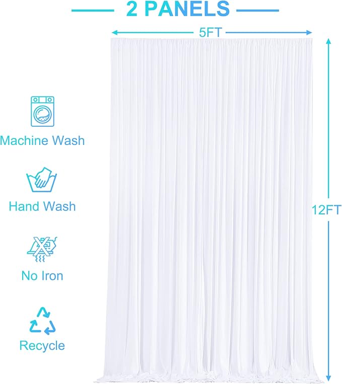 10x12 White Backdrop Curtains for Wedding Party Wrinkle Free Backdrops Curtain Drapes Fabric Decorations Photo Back Drop Cloth for Baby Shower Photography Stage Reception 5ft x 12ft,2 Panels