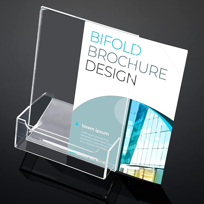Crtiin 6 Pcs Acrylic Slanted Sign Holder with Business Card Holders Clear Display Stand Flyer Stand with Gift Card Holder for Office Table Advertisement Brochure (4 x 6 Inch,Side Insert)