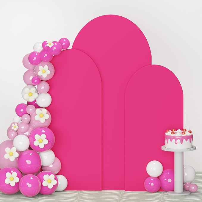 FUHSY Arch Covers Set of 3 Wedding Arch Stand Cover Hot Pink Arch Covers Stretchy Backdrop Round Top Chiara Backdrop Covers Arch Wall for Birthday Bachelor Bridal Shower Arbor Decor 6FT, 6.6FT, 7.2FT