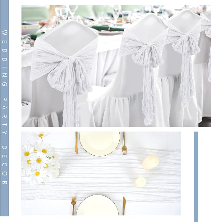 24 Pack Cheesecloth Table Runner 20 x 120 inch Cheese Cloth Table Runner Bulk,Romantic Boho Sheer Gauze Fabric Table Runners for Wedding Reception,Party,Bridal Shower Table Decor(White)